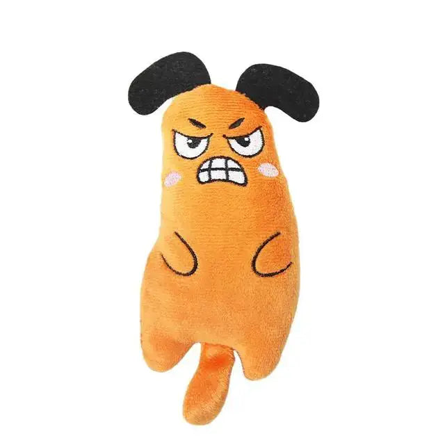 Plush Cartoon Mouse Cat Chew Toy - Promotes healthy activity, supports dental health, squeaks, catnip-filled, durable, orange with black ears and angry face